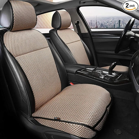 Auto Newer Luxury Breathable Car Seat Cover Fit Four Seasons, Universal Front of Car Seat Cushions, Bottom Seat Covers of Full Wrapped Edge,Universal Fit for 95% Cars,SUV,Pickup(Beige，2PCS)