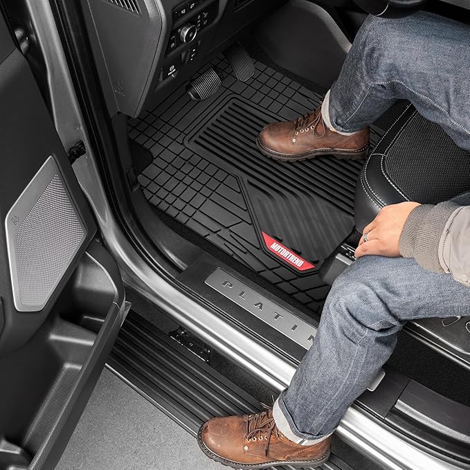 Motor Trend AdventureMax Car Floor Mats Full Set - Durable Rubber Floor Mats for Cars with Debris Capture Grooves, All Weather Interior Protection for Front and Rear with Non-Slip Backing, Black