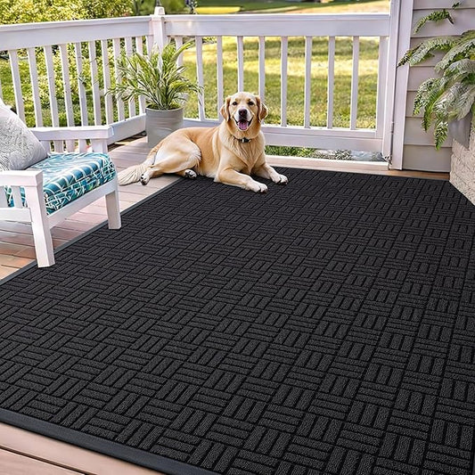 OLANLY Front Door Mat Outside Entrance 71x47, Absorbent, Heavy Duty Sturdy Natural Rubber Doormat Indoor Outdoor, Stain and Fade Resistant, Non-Slip Backing Low Profile Floor Mat for Entryway, Black