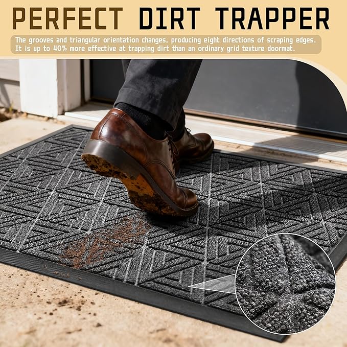 Yimobra Extra Large Door Mat 60x36, All-Weather Waterproof Non-Slip Welcome Matt Outdoor, Heavy Duty Non Slip Doormat for Entryway for Patio and Garage Indoor, Easy Clean, Mix Grey