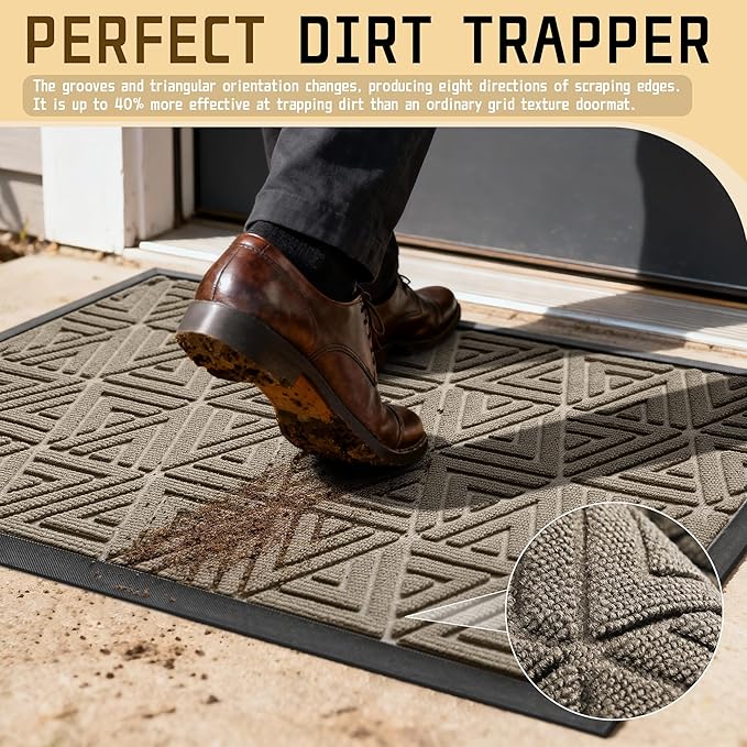 Yimobra Large Door Mat 36x24, All-Weather Waterproof Non-Slip Welcome Matt Outdoor, Heavy Duty Non Slip Doormat for Entryway for Patio and Garage Indoor, Easy Clean, Beige