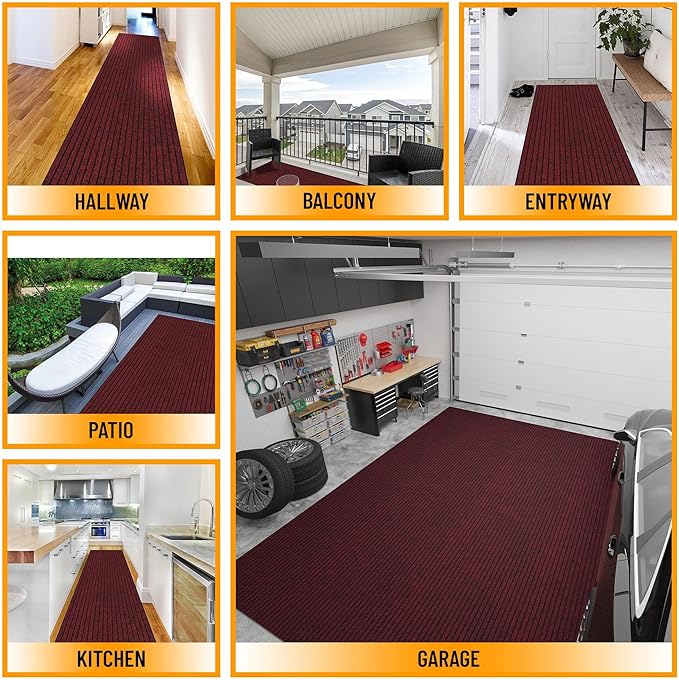Ottomanson 2'7" x 6' Hallway Runner with Scraper Pile Extra Durable Non-Slip Rug Mat for Indoor & Outdoor Use - Ideal for Kitchen, Entryway, Patio & Garage - High-Traffic Carpet, Red