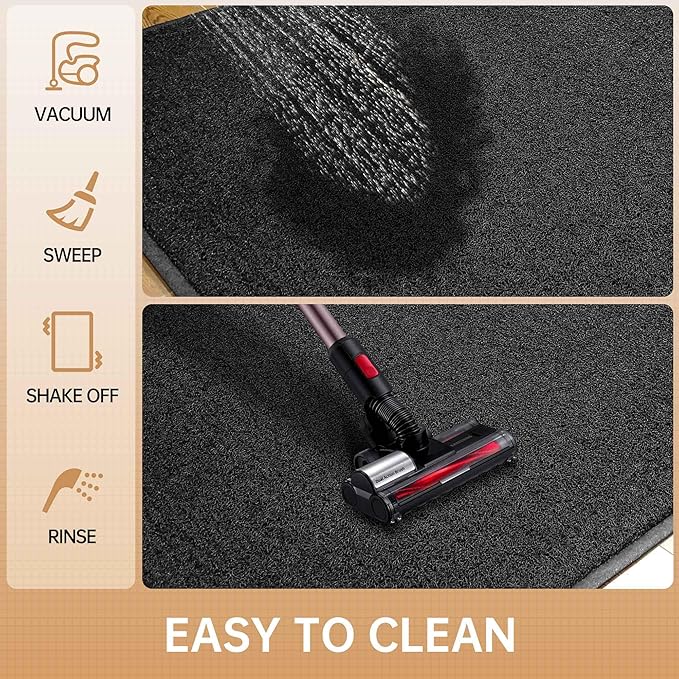 Sturdy Front Door Mat, 24" x 48" Heavy Duty Outdoor Indoor Mats to Trap Dirt and Moisture, Non-Slip Waterproof Doormat Inside Entrance, Washable Welcome Mats for Home Entryway（Black）