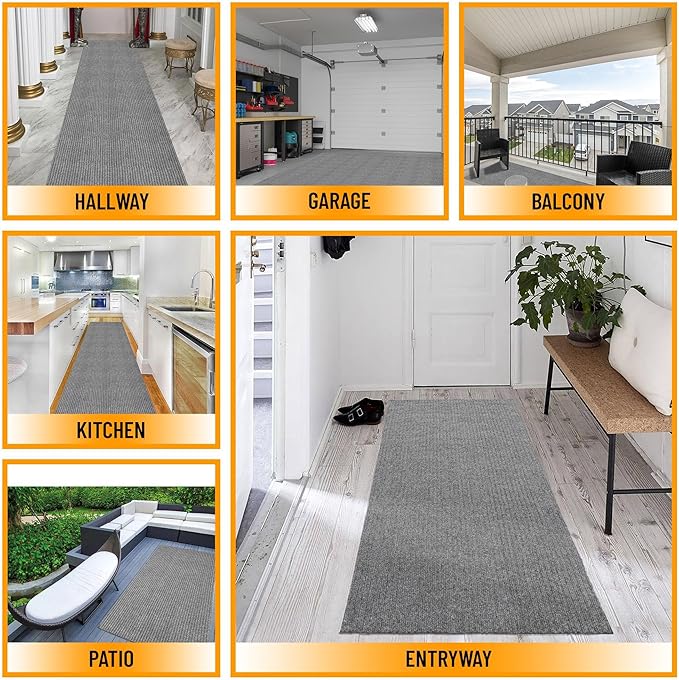 Ottomanson Non Slip Rug with Scraper Pile Durable for Indoor and Outdoor Use 2'7" x 5' Mud Mat Area Rug Carpet Dirt Trapping - Ideal for Entryway, Garage, Kitchen, Patio & High-Traffic Areas, Gray