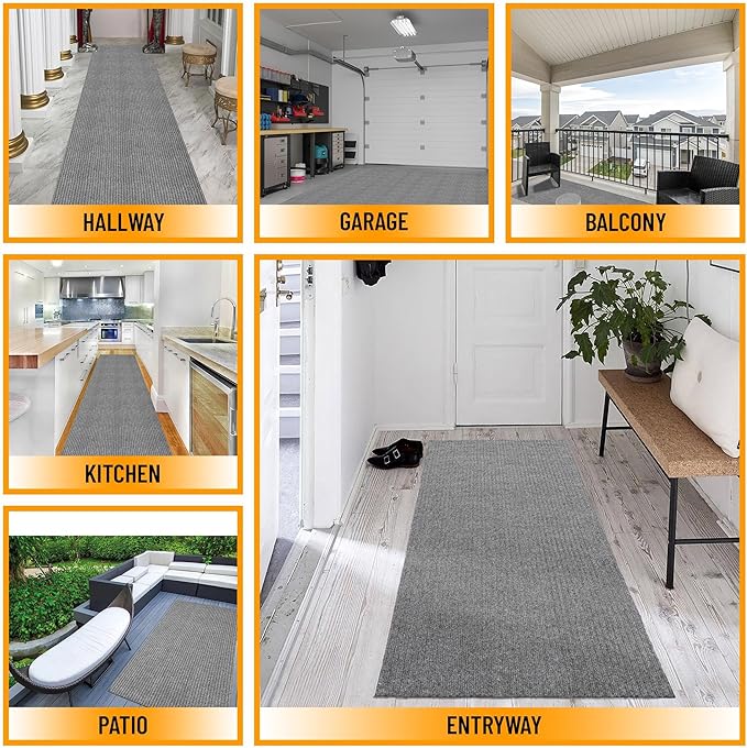 Ottomanson Non Slip Rug with Scraper Pile Durable for Indoor and Outdoor Use 2' x 5' Hallway Runner Mat - Ideal for Kitchen, Entryway, Patio & Garage - High-Traffic Carpet, Gray