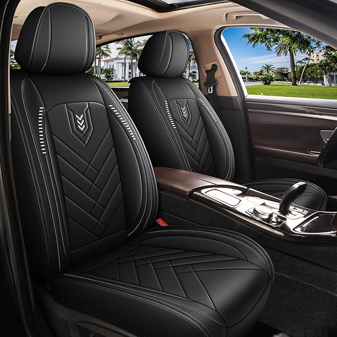 AOMSAZTO Front Seat Covers Fit for Nissan Rogue 2010-2025 2026 Waterproof Faux Leather Car Seat Cover Compatible with Airbag(2PCS Front, Black)