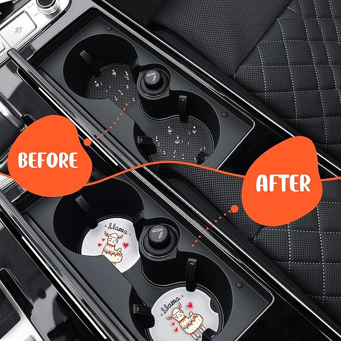 2 Pack Llama Car Cup Holder Coaster, Cute Car Interior Accessories Drink Coaster for Women & Men, Llama Lovers Themed Gifts Stuff Accessories Things Merchandise Items!