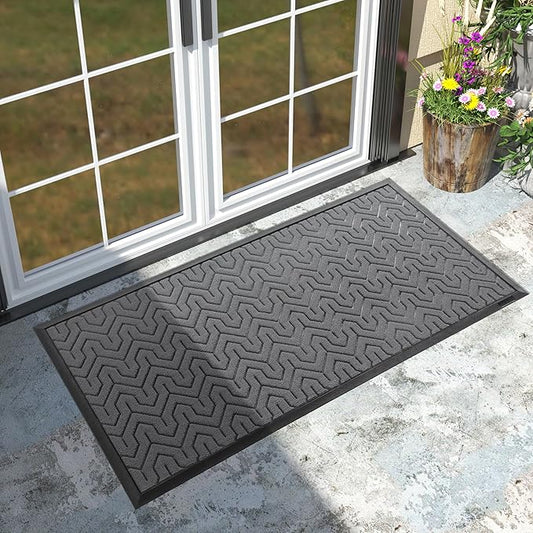 Yimobra Large Door Mat Outside Entrance 47x24, Waterproof Heavy Duty Outdoor Mats for Front Door, Non Slip Rubber Entry Mat for Garage Patio Indoor, Easy Clean, Grey