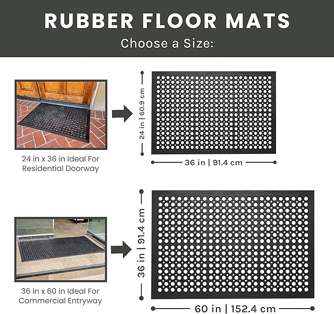 Envelor 2-Pack Anti Fatigue Rubber Mat Non-Slip Restaurant for Floors Bar Drainage Mat Doormat Door Mat Utility Garage Home Anti Slip Entry Mat 24 x 36 Inches