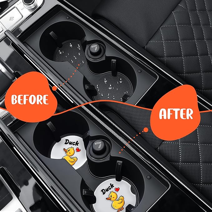 2 Pack Duck Car Cup Holder Coaster, Cute Car Interior Accessories Drink Coaster for Women & Men, Duck Lovers Themed Gifts Stuff Accessories Things Merchandise Items!