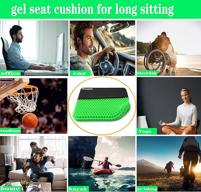 Plus Size Gel Seat Cushion, Extra Large and Thick, Seat Cushion for Pressure Relief for Back, Hip, Sciatica, Tailbone Pain, Used for Office, Wheelchair, Car, Truck, Recliner, Stadium.(Green)