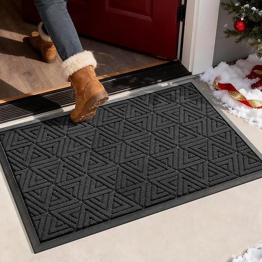 Yimobra Outdoor Mats for Front Door 29.5x17, Stops Mud & Dirt at Entrance, Fits Garage & Patio, All-Weather Waterproof Non Slip Outdoor Indoor Welcome Mat, Black