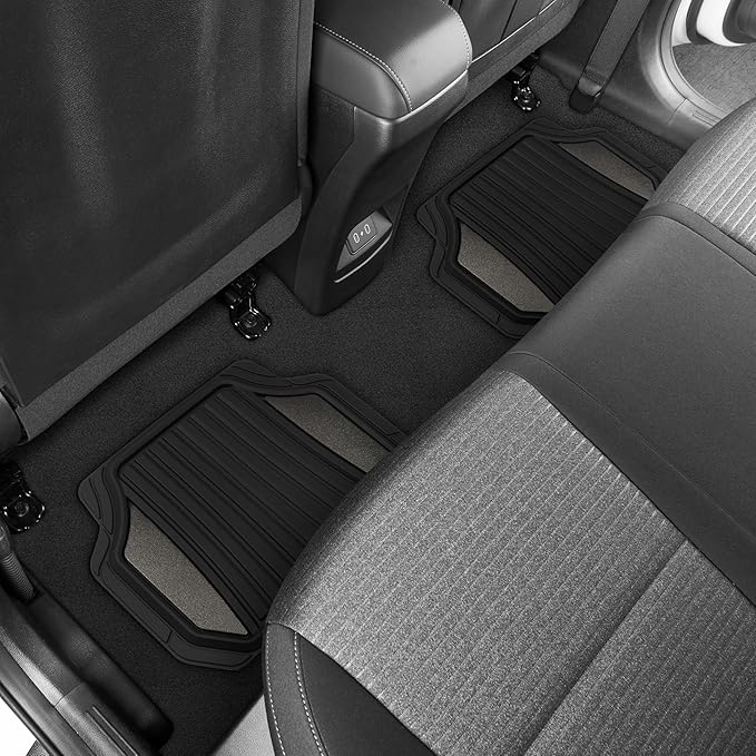 Motor Trend ChromeTech Car Floor Mats Full Set - Durable Rubber Floor Mats for Cars with Two Tone Accent, All Weather Interior Protection for Front and Rear with Non-Slip Backing, Gunmetal Chrome