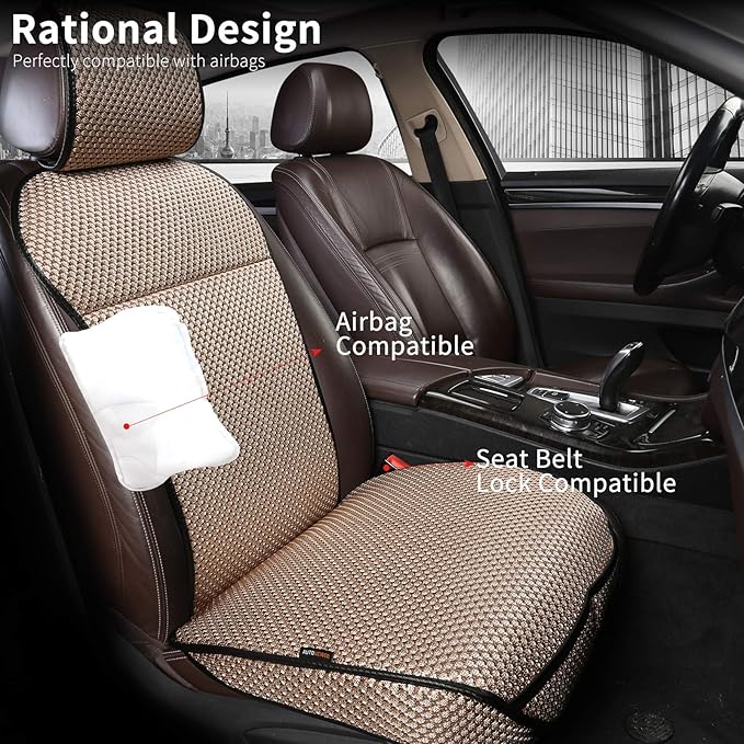 Auto Newer Luxury Breathable Car Seat Cover Fit Four Seasons, Universal Front of Car Seat Cushions, Bottom Seat Covers of Full Wrapped Edge,Universal Fit for 95% Cars,SUV,Pickup(Beige，2PCS)