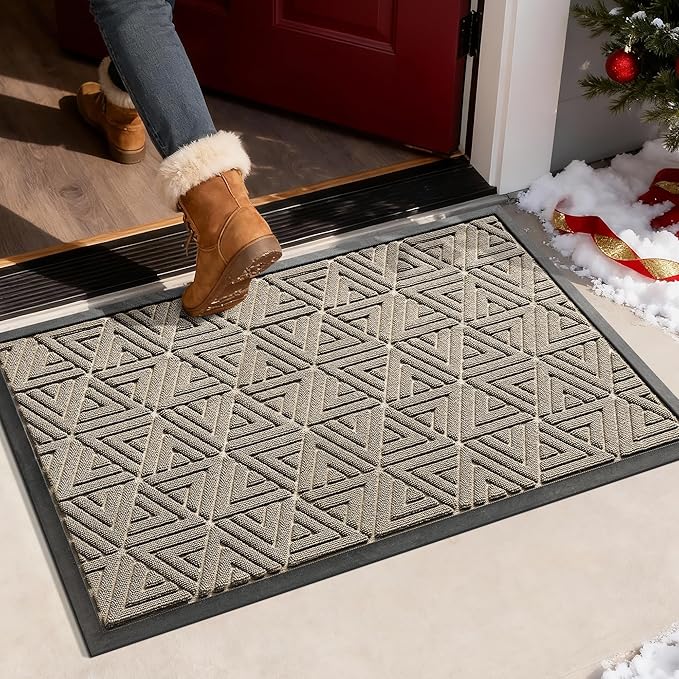 Yimobra Large Door Mat 36x24, All-Weather Waterproof Non-Slip Welcome Matt Outdoor, Heavy Duty Non Slip Doormat for Entryway for Patio and Garage Indoor, Easy Clean, Beige