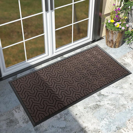Yimobra Large Door Mat Outside Entrance 47x24, Waterproof Heavy Duty Outdoor Mats for Front Door, Non Slip Rubber Entry Mat for Garage Patio Indoor, Easy Clean, Brown