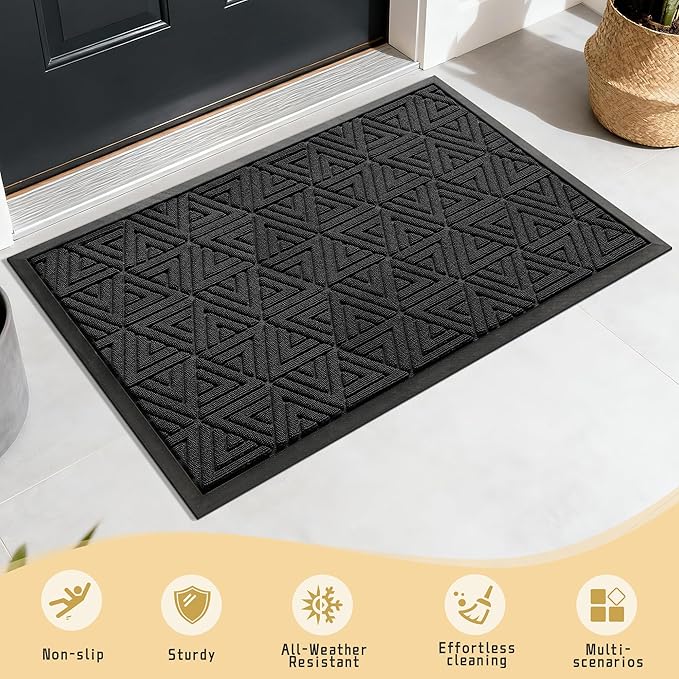 Yimobra Outdoor Mats for Front Door 29.5x17, Stops Mud & Dirt at Entrance, Fits Garage & Patio, All-Weather Waterproof Non Slip Outdoor Indoor Welcome Mat, Black