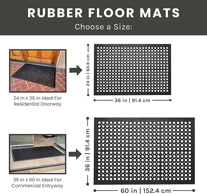 Envelor Anti Fatigue Rubber Floor Mat Non-Slip Restaurant Mat for Floors Bar Drainage Mat Doormat Utility Garage Home Slip Pool Entry 36 x 60 Inches