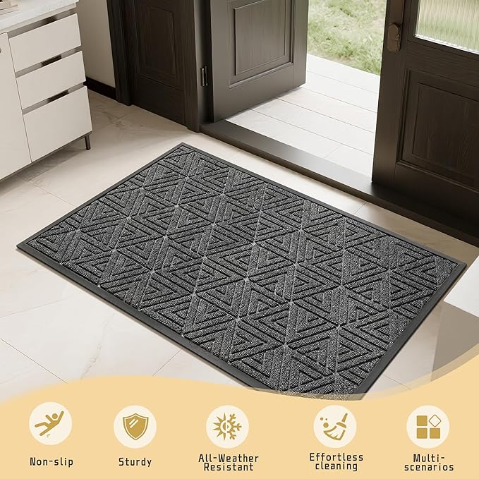 Yimobra Extra Large Door Mat 60x36, All-Weather Waterproof Non-Slip Welcome Matt Outdoor, Heavy Duty Non Slip Doormat for Entryway for Patio and Garage Indoor, Easy Clean, Mix Grey