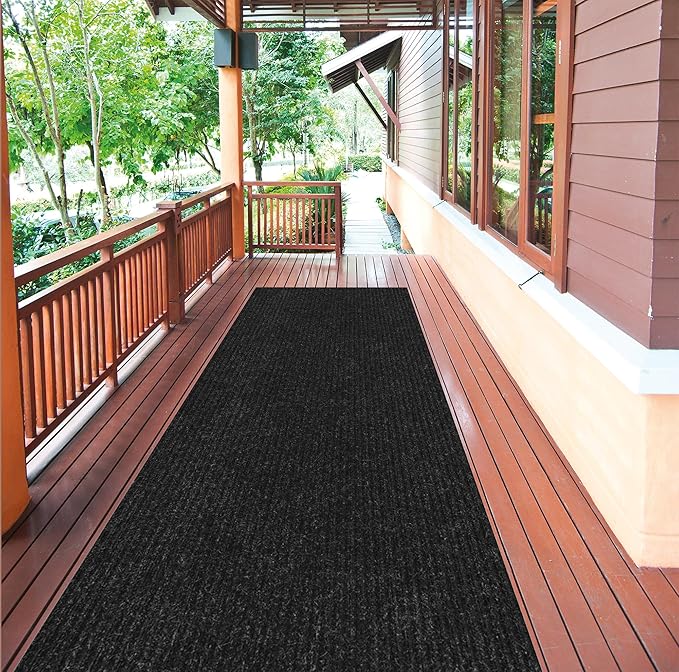 Ottomanson 2'7" x 9' Hallway Runner with Scraper Pile - Extra Durable Non-Slip Rug Mat for Indoor & Outdoor Use - Ideal for Kitchen, Entryway & Garage - High-Traffic Carpet, Black