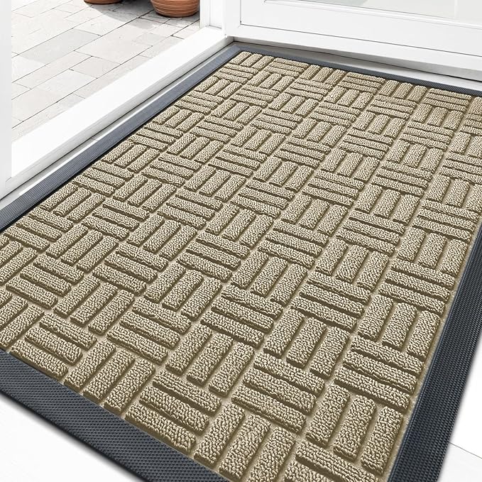 OLANLY Front Door Mat Outside Entrance 35x23, Absorbent, Heavy Duty Sturdy Natural Rubber Doormat Indoor Outdoor, Stain and Fade Resistant, Non-Slip Backing Low Profile Floor Mat for Entryway, Beige