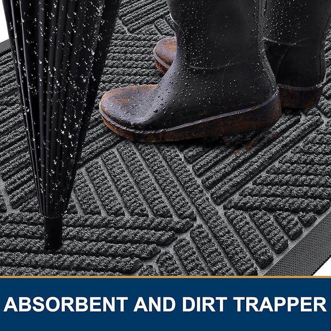 Smiry Front Door Mat Outside Entrance, Heavy Duty Sturdy Natural Rubber Doormat, Trap Dirt and Moisture, Easy Clean Low Profile Mats for Indoor Outdoor Entry, Irregular Triangle (29.5x17, Grey)