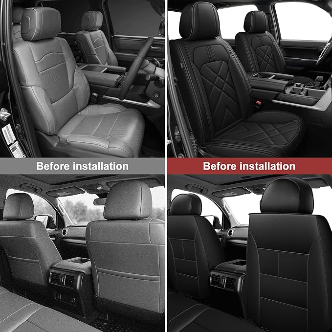 AOMSAZTO Seat Covers Custom Fit for 2022-2024 2025 2026 Toyota Tundra Crewmax Double Cab Breathable Leather Truck Car Front Seat Covers (Black)