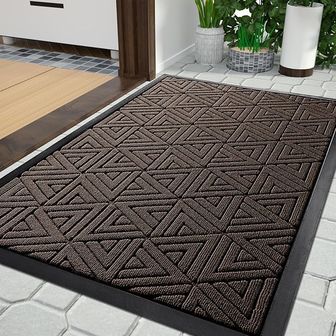 Yimobra Outdoor Mats for Front Door 29.5x17, Stops Mud & Dirt at Entrance, Fits Garage & Patio, All-Weather Waterproof Non Slip Outdoor Indoor Welcome Mat, Brown