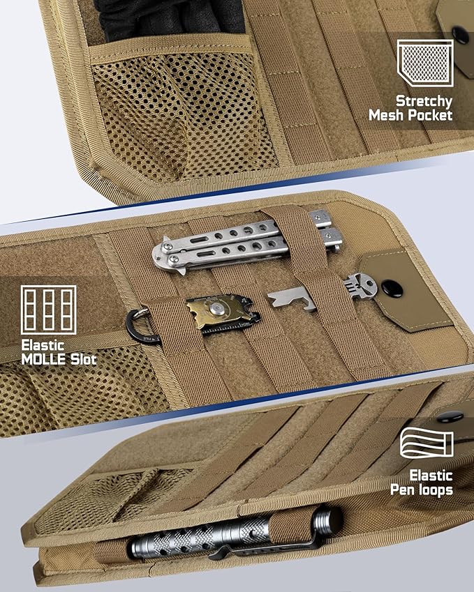 WYNEX Molle Car Sun Visor Organizer, Original Design Car Accessories with Zipper Visor Storage Pouch & Glasses Clip, Semi-Rigid Molle Panel for Tactical Gears, Fits Most Vehicles, SUVs, Trucks