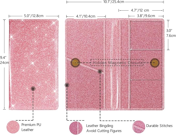 TOURSUIT Car Registration and Insurance Card Holder, Vehicle License Document Glove Box Compartment Organizer, Interior Car Accessories for Women Men Teens (Glitter Pink)