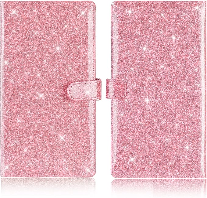TOURSUIT Car Registration and Insurance Card Holder, Vehicle License Document Glove Box Compartment Organizer, Interior Car Accessories for Women Men (Glitter Pink)