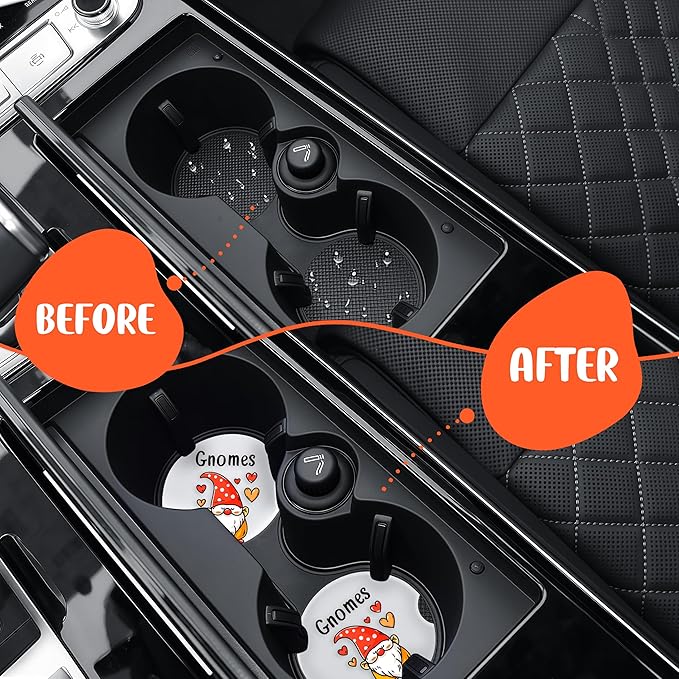 2 Pack Gnomes Car Cup Holder Coaster, Cute Car Interior Accessories Drink Coaster for Women & Men, Gnomes Lovers Themed Gifts Stuff Accessories Things Merchandise Items!