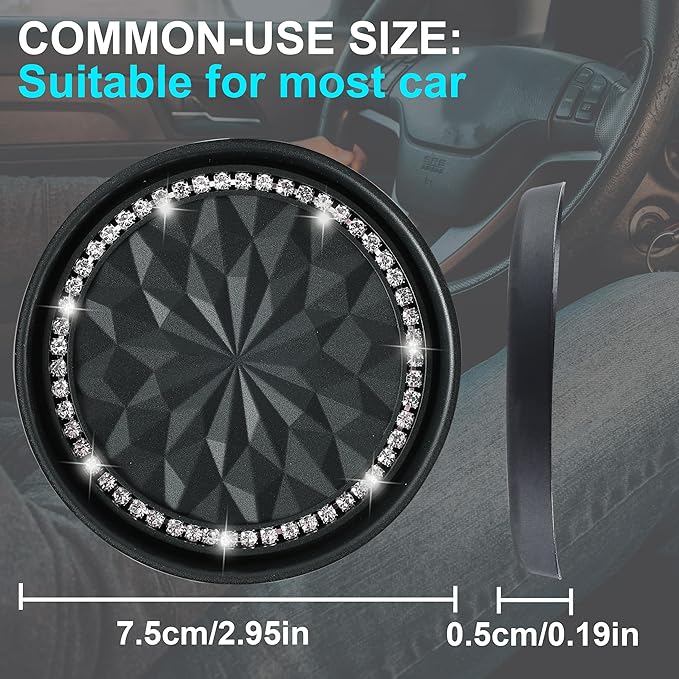 Amooca Car Cup Coaster 4 Pack Universal Non-Slip Cup Holders Insert Coasters Bling Crystal Rhinestone Car Interior Accessories Black Flower
