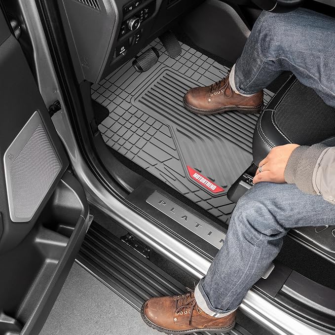 Motor Trend AdventureMax Car Floor Mats Full Set - Durable Rubber Floor Mats for Cars with Debris Capture Grooves, All Weather Interior Protection for Front and Rear with Non-Slip Backing, Gray