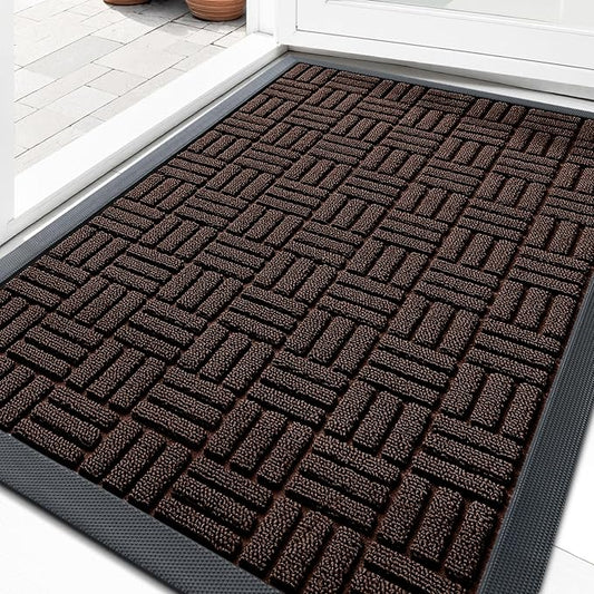 OLANLY Front Door Mat Outside Entrance 29.5x17, Absorbent, Heavy Duty Sturdy Natural Rubber Doormat Indoor Outdoor, Stain and Fade Resistant, Non-Slip Backing Low Profile Floor Mat for Entryway, Brown