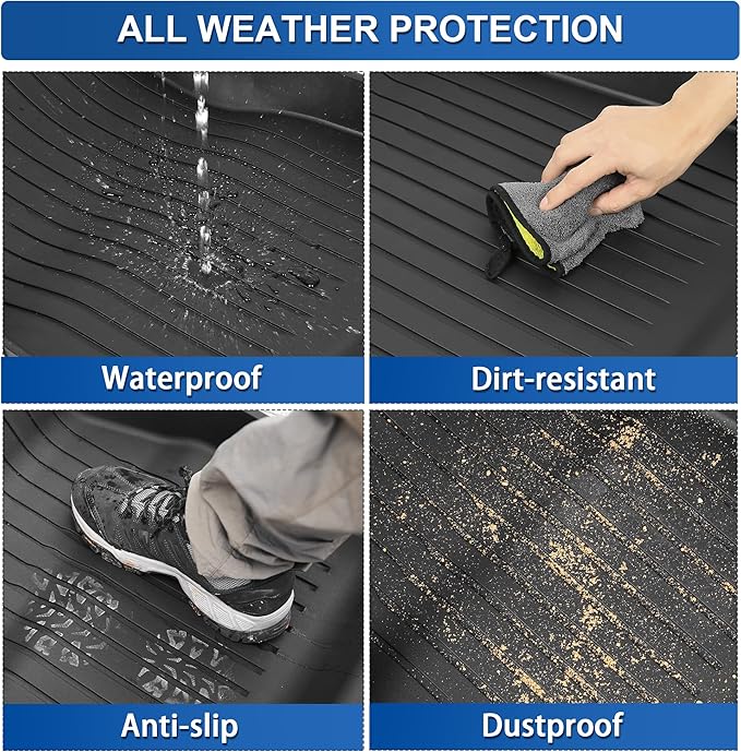 Weize Floor Mats Fit for Tesla Model 3 Highland 2025 2024, TPE All Weather Cargo Liner Floor Mats and Cargo Trunk Mats Accessories Front Rear Cargo Mat Full Set of 8
