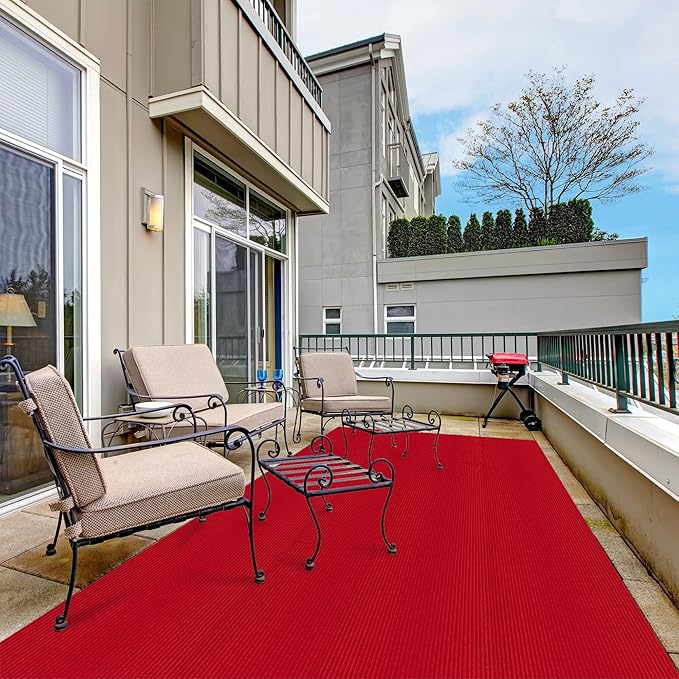 Ottomanson 3'11" x 10' Hallway Runner with Scraper Pile - Extra Durable Non-Slip Rug Mat for Indoor & Outdoor Use - Ideal for Kitchen, Entryway & Garage - High-Traffic Carpet, Red