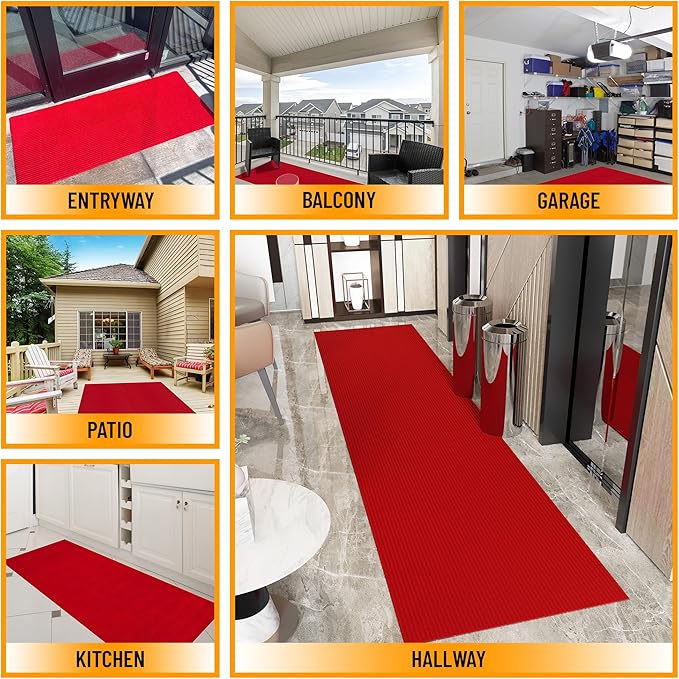 Ottomanson Mud Mat 2' x 3' - 2 Pack Entryway Rug -Non-Slip Scraper Doormat for Muddy Paws, Dirt Trapping Indoor/Outdoor Mat for High-Traffic Areas, Kitchen, Garage, Patio, Red