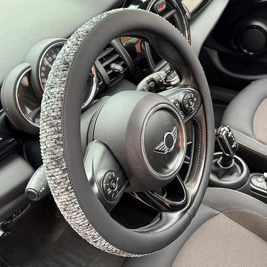 PINCTROT Chenille Leather Steering Wheel Cover, Soft Mottled Colors, Sweat-Proof, Non-Slip Grip, All-Season Comfort, Universal 14.5-15 Inch(Mottled Gray)
