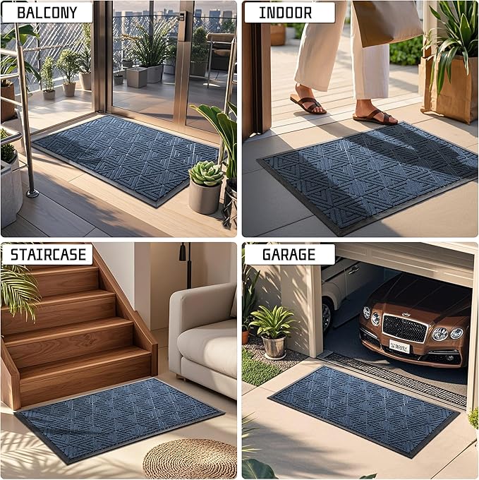 Yimobra Large Door Mat 47x32, All-Weather Waterproof Non-Slip Welcome Matt Outdoor, Heavy Duty Non Slip Doormat for Entryway for Patio and Garage Indoor, Easy Clean, Blue