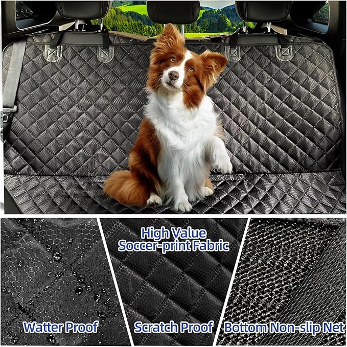 Dog Car Seat Cover for Back Seat Waterproof Bench Seat Cover Protector Nonslip Durable Soft Pet Dog Back Seat Cover for Car, Truck, & SUV (Black)