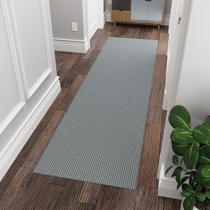 Ottomanson Non Slip Rug with Scraper Pile Durable for Indoor and Outdoor Use 2'7" x 5' Mud Mat Area Rug Carpet Dirt Trapping - Ideal for Entryway, Garage, Kitchen, Patio & High-Traffic Areas, Gray
