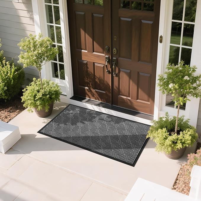 Yimobra Large Door Mat 47x32, All-Weather Waterproof Non-Slip Welcome Matt Outdoor, Heavy Duty Non Slip Doormat for Entryway for Patio and Garage Indoor, Easy Clean, Grey