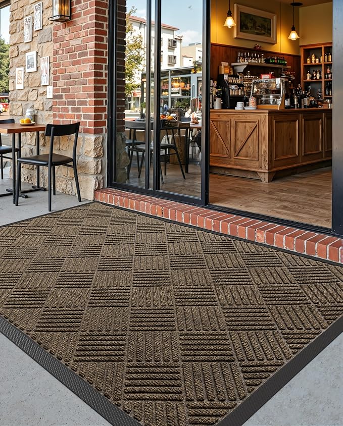 DEXI Front Door Mat Outside Entrance, 4x6 ft Rubber Entry Doormat Heavy Duty, Welcome Mats Non Slip for Inside House Floor Entryway Back Doors Exterior Patio, Diamond Brown