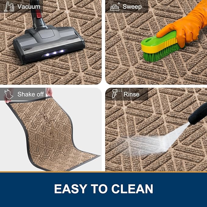 Smiry Front Door Mat Outside Entrance, Heavy Duty Sturdy Natural Rubber Doormat, Trap Dirt and Moisture, Easy Clean Low Profile Mats for Indoor Outdoor Entry, Grid Geometric (29.5x17, Coffee)