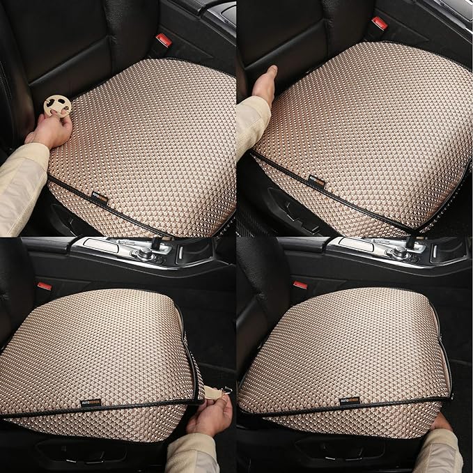 Auto Newer Breathable Universal Four Seasons Car Seat Covers，Luxury Car Seat Cushion ，Protectors for Front Seat Bottoms,Compatible with 95% Vehicles， Fit for Cars Truck SUV (Gold Beige,1PCS)