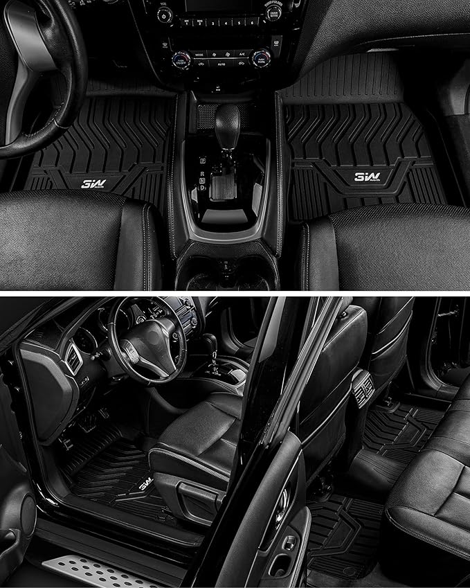 3W Floor Mats for 2021-2025 2026 Nissan Rogue Custom Fit TPE All Weather Rogue Floor Liner Full Set 1st & 2nd Row Car Mats - Black (NOT for Sport)