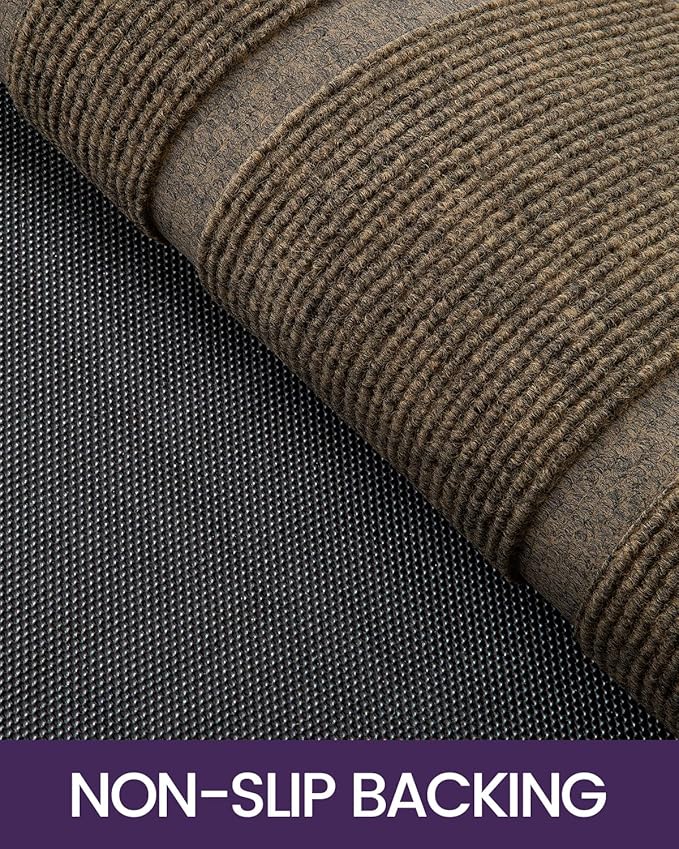 DEXI Front Door Mat Outside Entrance, Heavy Duty Rubber Backed Doormat, Stain and Fade Resistant, Low-Profile Easy Clean Entryway Floor Mats, 4x2, Rectangles Brown