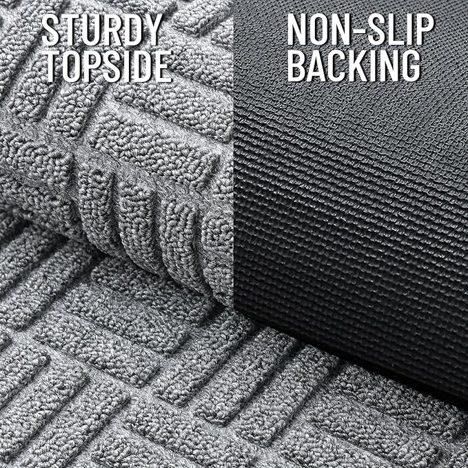 OLANLY Front Door Mat Outside Entrance 33x21, Absorbent, Heavy Duty Sturdy Natural Rubber Doormat Indoor Outdoor, Non-Slip, Stain and Fade Resistant, Low Profile Floor Mat for Entryway, Charcoal Gray
