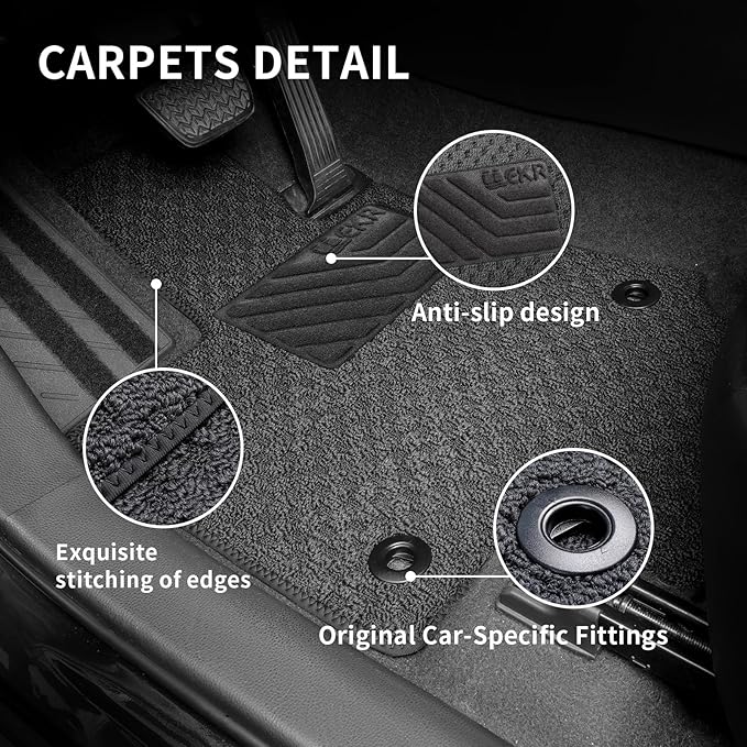 EKR Custom Fit Carpet Floor Mats for Tesla Model 3 2017 2018 2019 2020 2021 2022 2023, 0.3 Inch Thickness Rugs, Premium All Weather Anti-Slip Waterproof Floor Liners (Black Checkerboard)